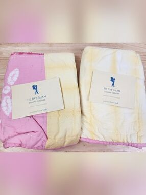 Pottery Barn Kids Tie Dye Quilted Pillow Shams Set of 2 NOS Boho Yellow Pink